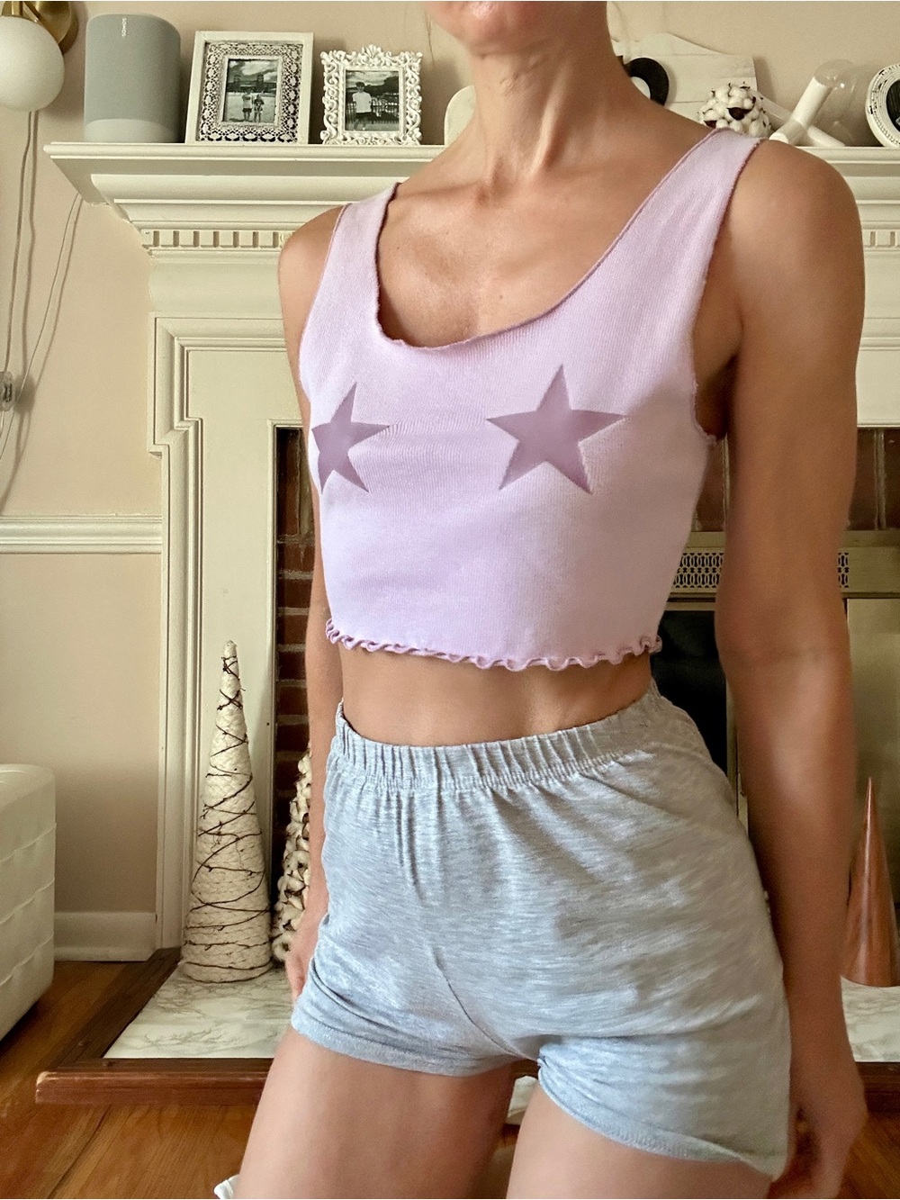 Forever 21 Lavender Star Ribbed Cropped Tank Top
